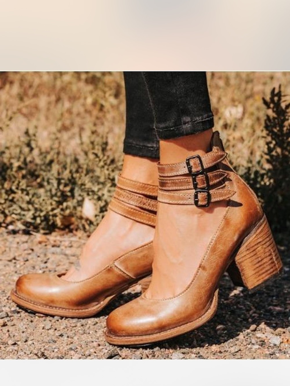 Freebird Randi Tan Leather Double Ankle-Strap Block Heels Size 8